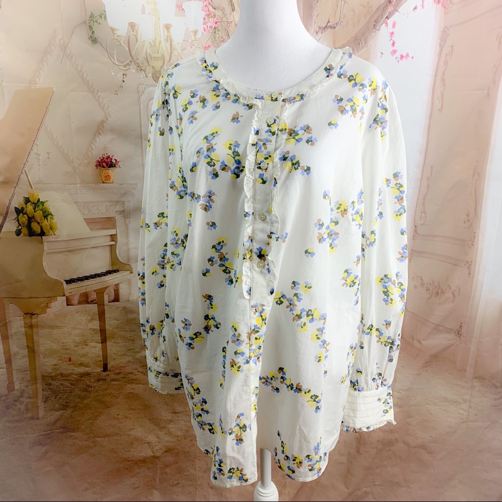 NEW Talbots Floral Ruffle Peasant Blouse